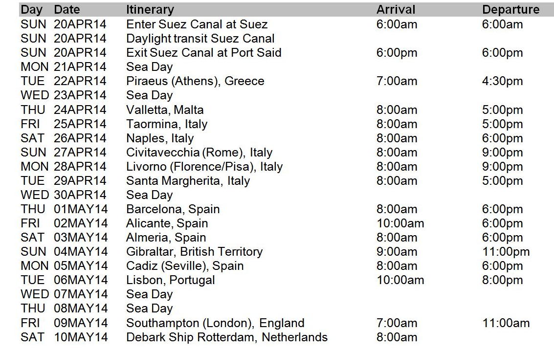 Itinerary.